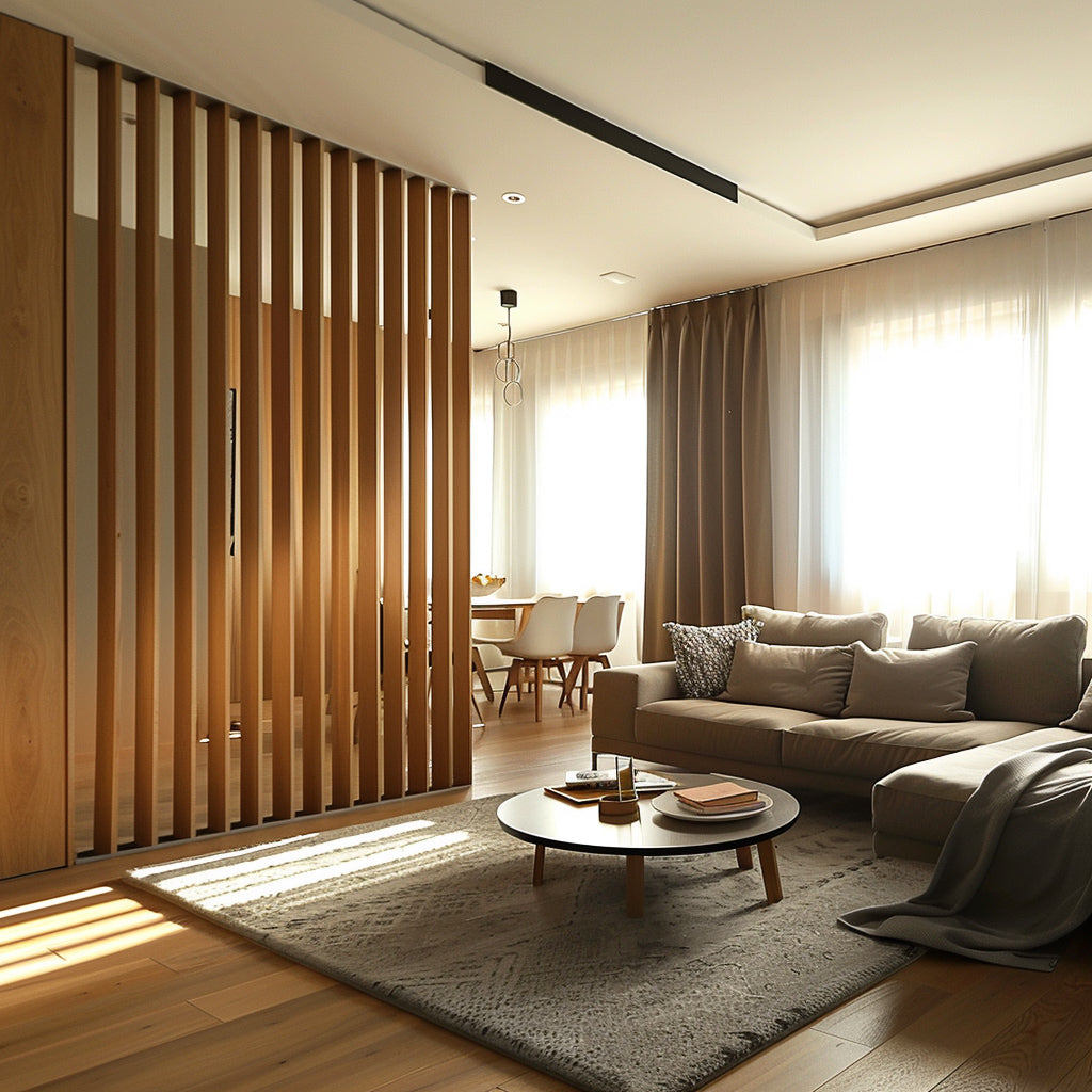 Floor to Ceiling Rotating Wood Slat Dividers (Copy)  .